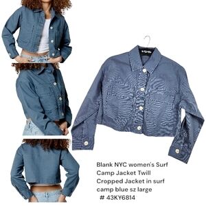 Blank NYC women's Surf Camp  Twill Cropped Jacket blue Cotton #43KY6814 Lg